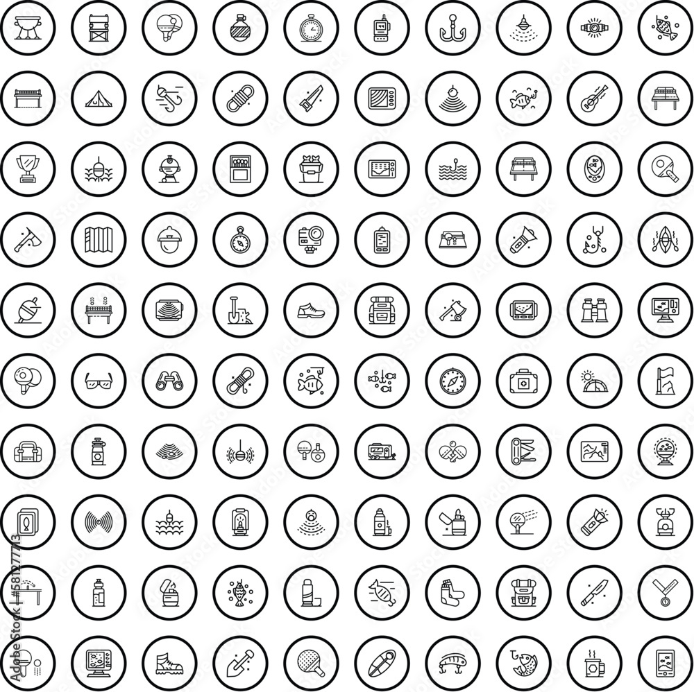 100 hobby icons set. Outline illustration of 100 hobby icons vector set isolated on white background 100 hobby icons set. Outline illustration of 100 hobby icons vector set isolated on white background