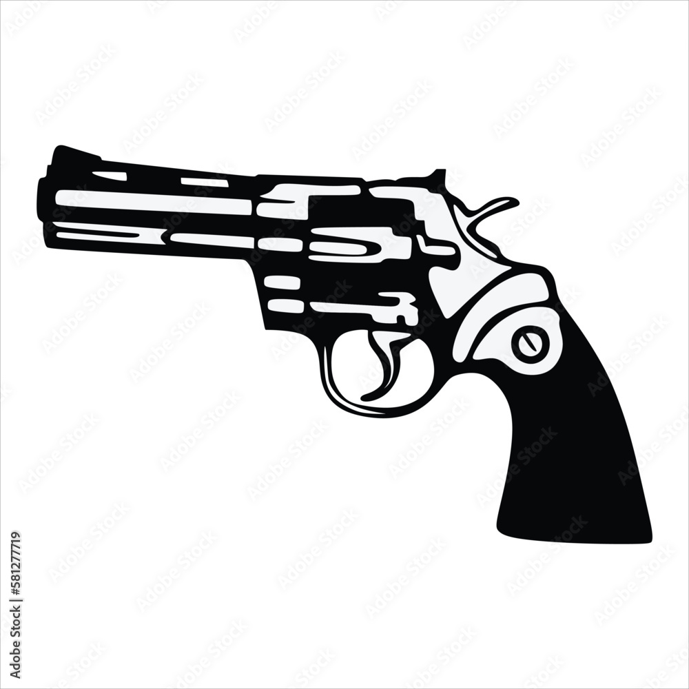 Illustration of pistol in black and white