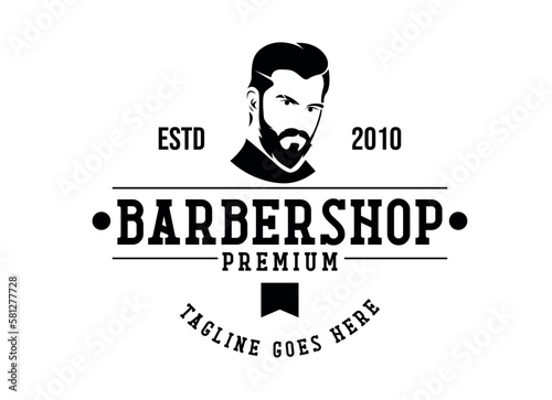 Vintage Barbershop logo template, retro style, with bearded man and barberpool