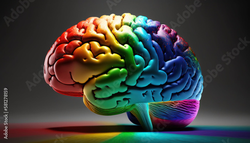 rainbow colored brain showing diversity and inclusion of LGBTQ, generative ai