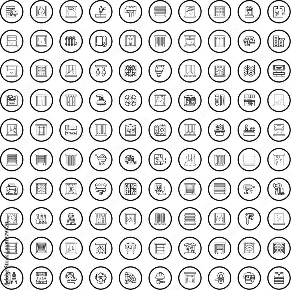 100 interior icons set. Outline illustration of 100 interior icons vector set isolated on white background