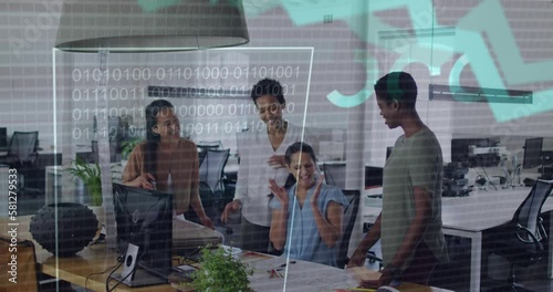 Wallpaper Mural Animation of data processing and binary coding over diverse business people talking in office Torontodigital.ca