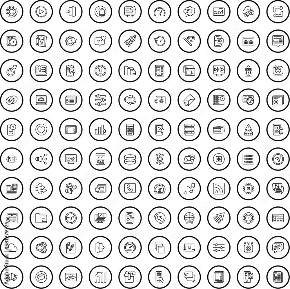 100 internet icons set. Outline illustration of 100 internet icons vector set isolated on white background