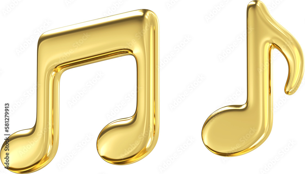 Gold note icon. Volumetric music tone symbol. Song compositions and sonatas. Classical decoration of festivals and concerts. Creation of symphonies. Realistic 3d rendering