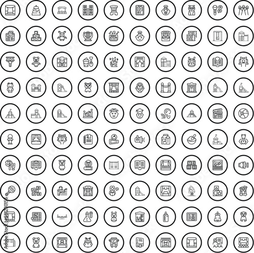 100 kid icons set. Outline illustration of 100 kid icons vector set isolated on white background