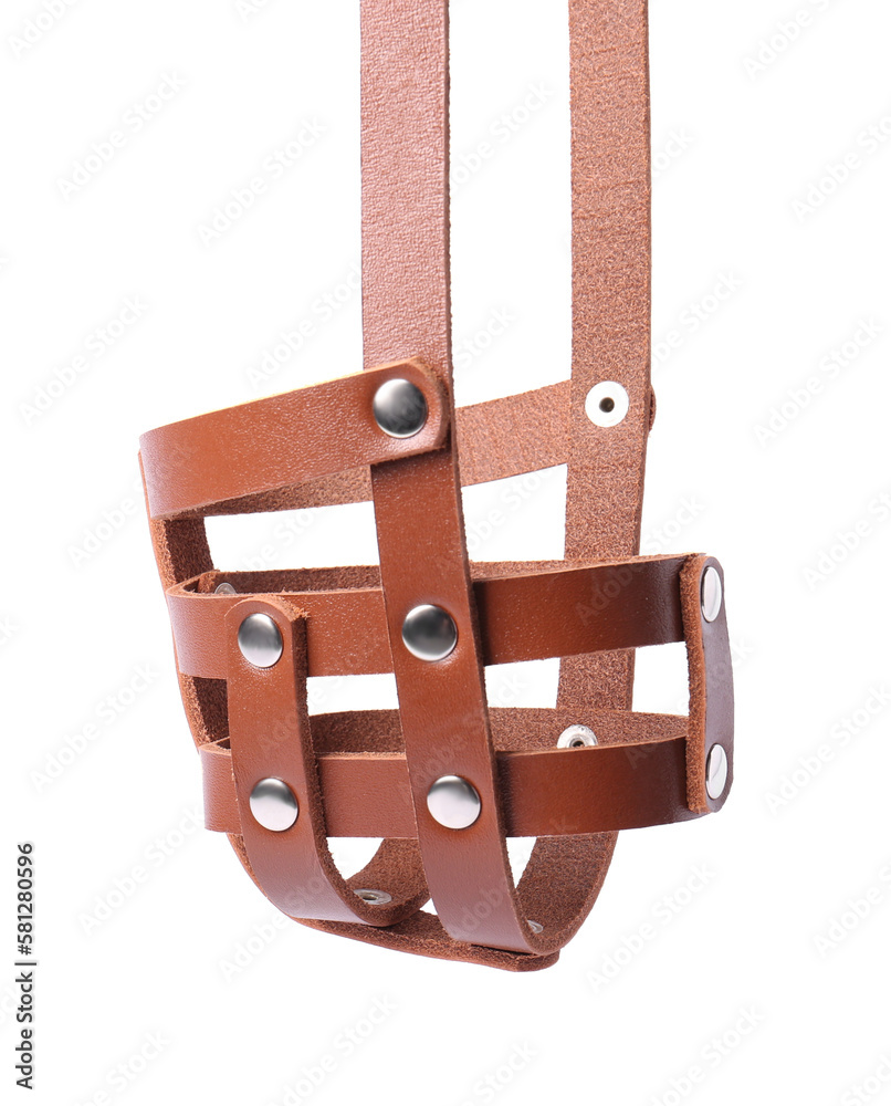 Brown leather dog muzzle isolated on white Brown leather dog muzzle isolated on white