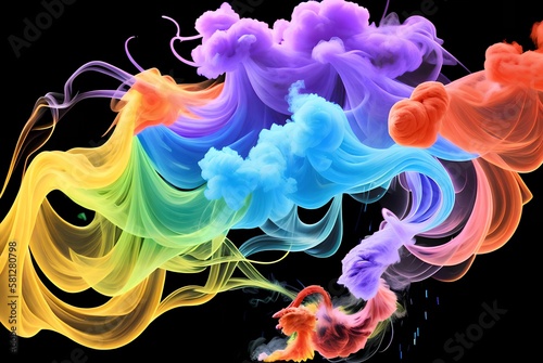 Colored smoke, abstract artwork that resembles an undulating and mysterious cloud of smoke in vibrant and intense colors