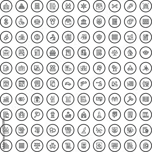 100 law icons set. Outline illustration of 100 law icons vector set isolated on white background