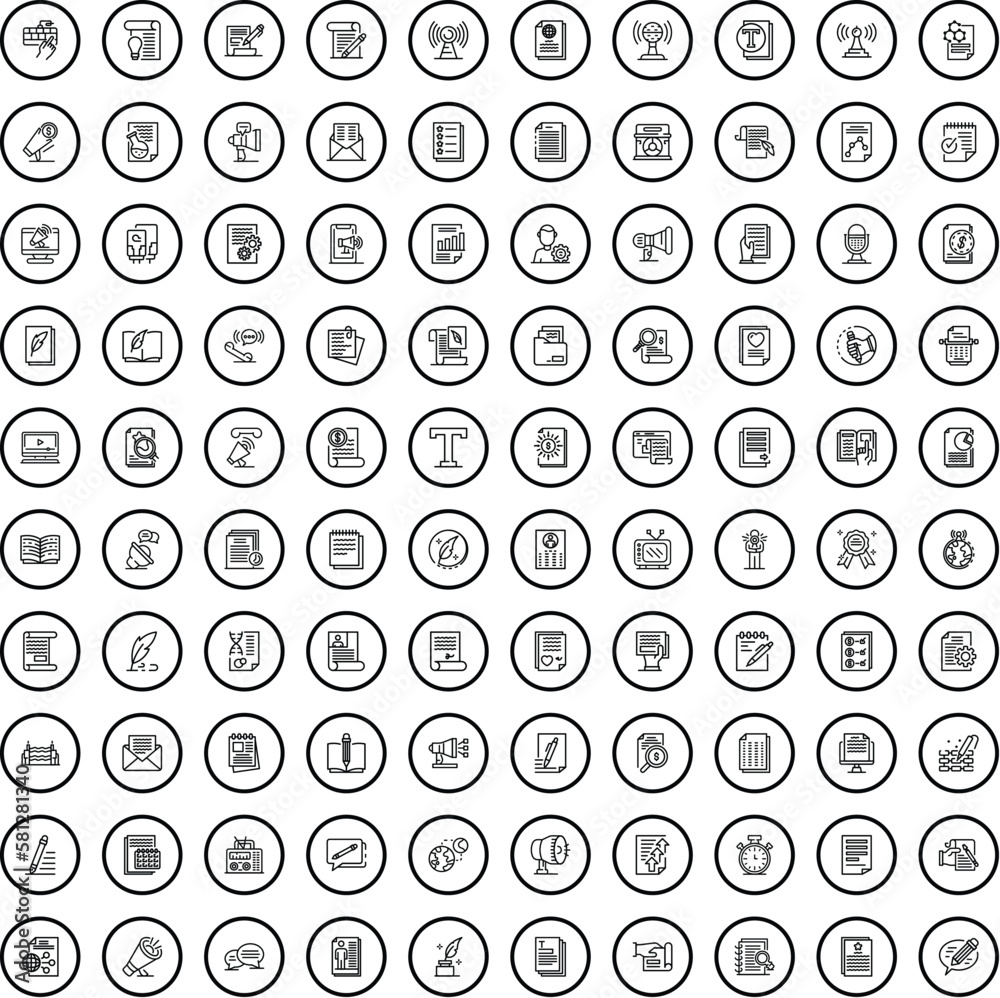 100 mass media icons set. Outline illustration of 100 mass media icons vector set isolated on white background 100 mass media icons set. Outline illustration of 100 mass media icons vector set isolated on white background
