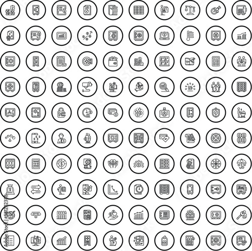 100 money icons set. Outline illustration of 100 money icons vector set isolated on white background