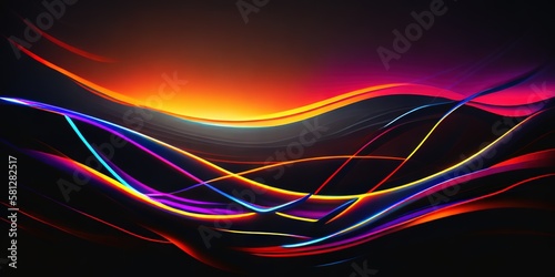 Abstract colorful neon waves background, Generative AI