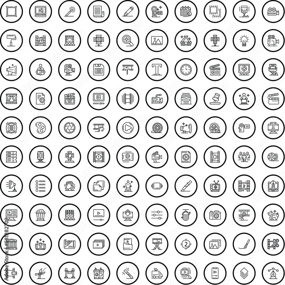 100 multimedia icons set. Outline illustration of 100 multimedia icons vector set isolated on white background