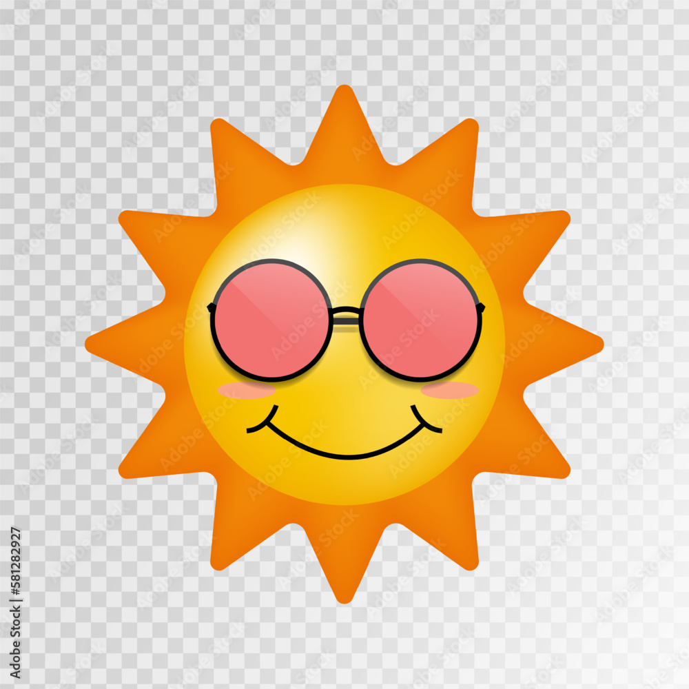 Sun vector with sunglass in cartoon style on transparent background ...