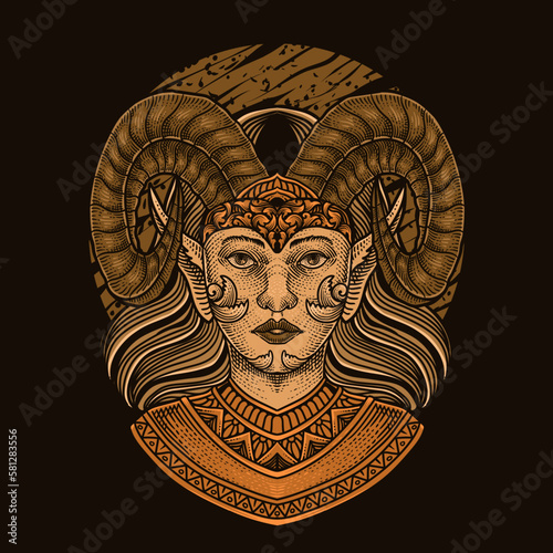 illustration demonic woman on black background