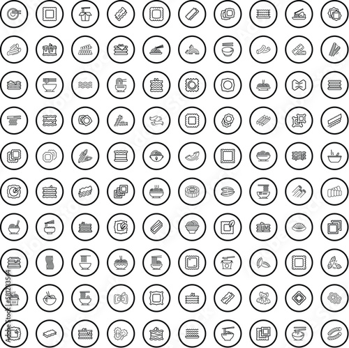 100 pasta icons set. Outline illustration of 100 pasta icons vector set isolated on white background