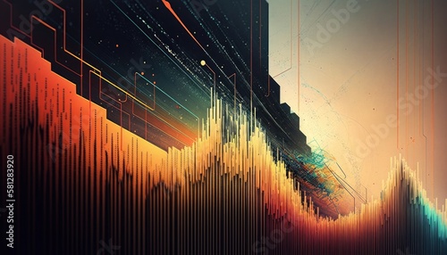 Data stream flowing along path wave. Technology background