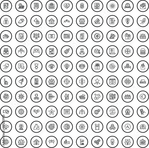 100 philanthropy icons set. Outline illustration of 100 philanthropy icons vector set isolated on white background