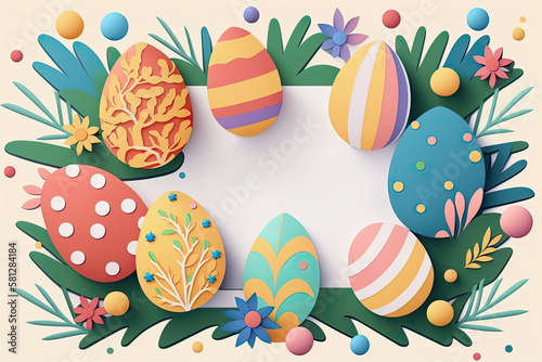 Easter day Paper cut banner, colorful easter background with copy space for text, easter wishes, greeting card and banner