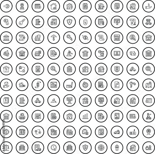 100 property icons set. Outline illustration of 100 property icons vector set isolated on white background
