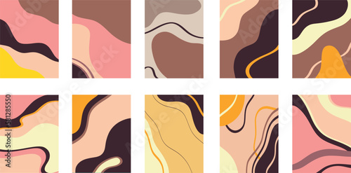 Abstract modern templates with nude neutral tones. Minimalistic trend abstract design with various natural shapes in pastel neutral colors.