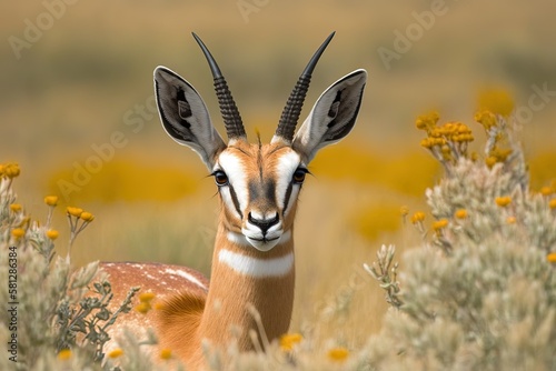 Grant's gazelle up up and personal in a Tanzanian meadow in the ngorongoro conservation area. Generative AI photo