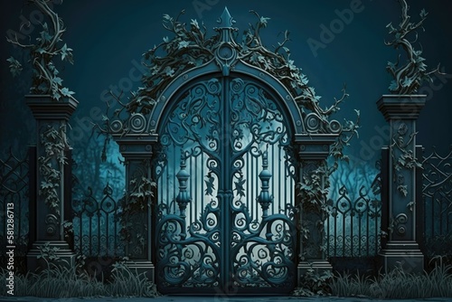 Cemetery Gates Background. Generative AI