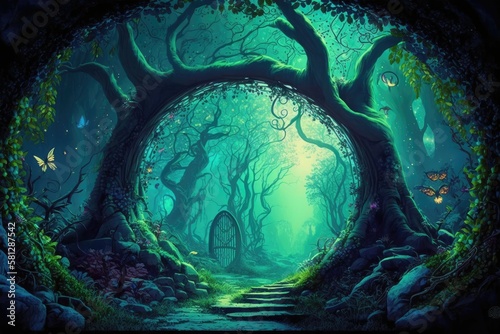 Enchanted Forest Background. Generative AI © Kanisorn