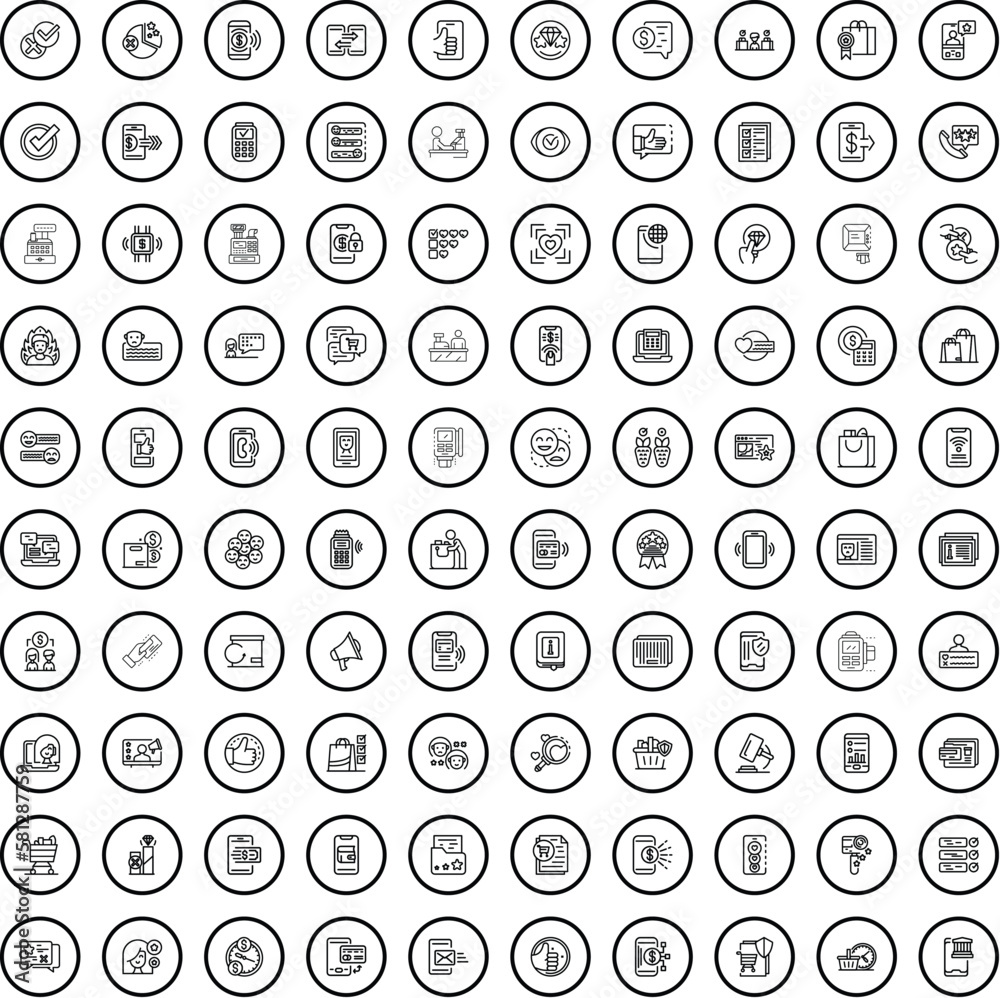 100 shop icons set. Outline illustration of 100 shop icons vector set isolated on white background 100 shop icons set. Outline illustration of 100 shop icons vector set isolated on white background