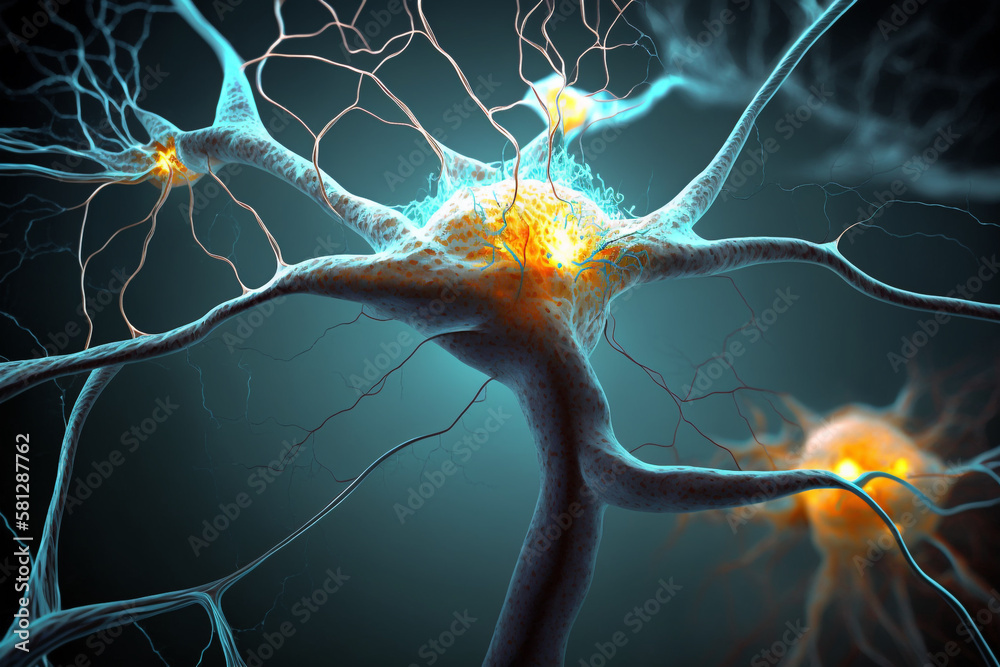 Complex brain neurons visualization. Generative AI illustration Complex brain neurons visualization. Generative AI illustration