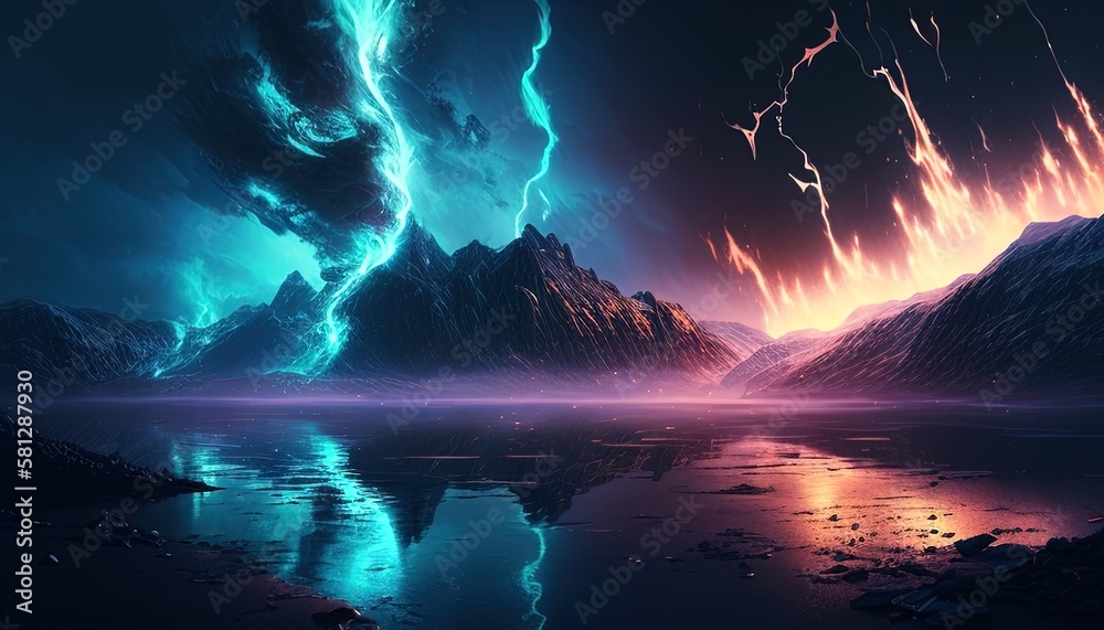 magnetic storm apocalypse digital art illustration, Generative AI