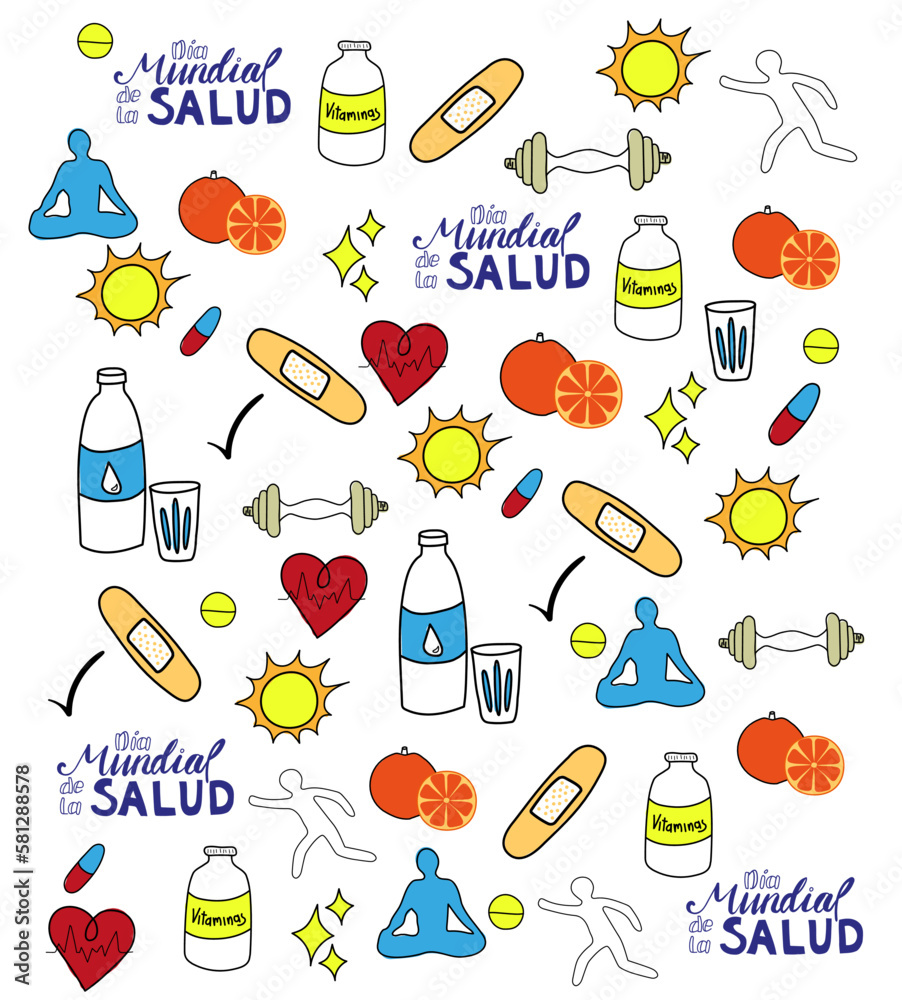 Iconos del Día de la Salud con Colores 