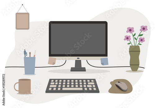 desk with computer monitor mouse keyboard for office or study