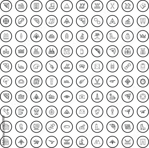 100 sport icons set. Outline illustration of 100 sport icons vector set isolated on white background
