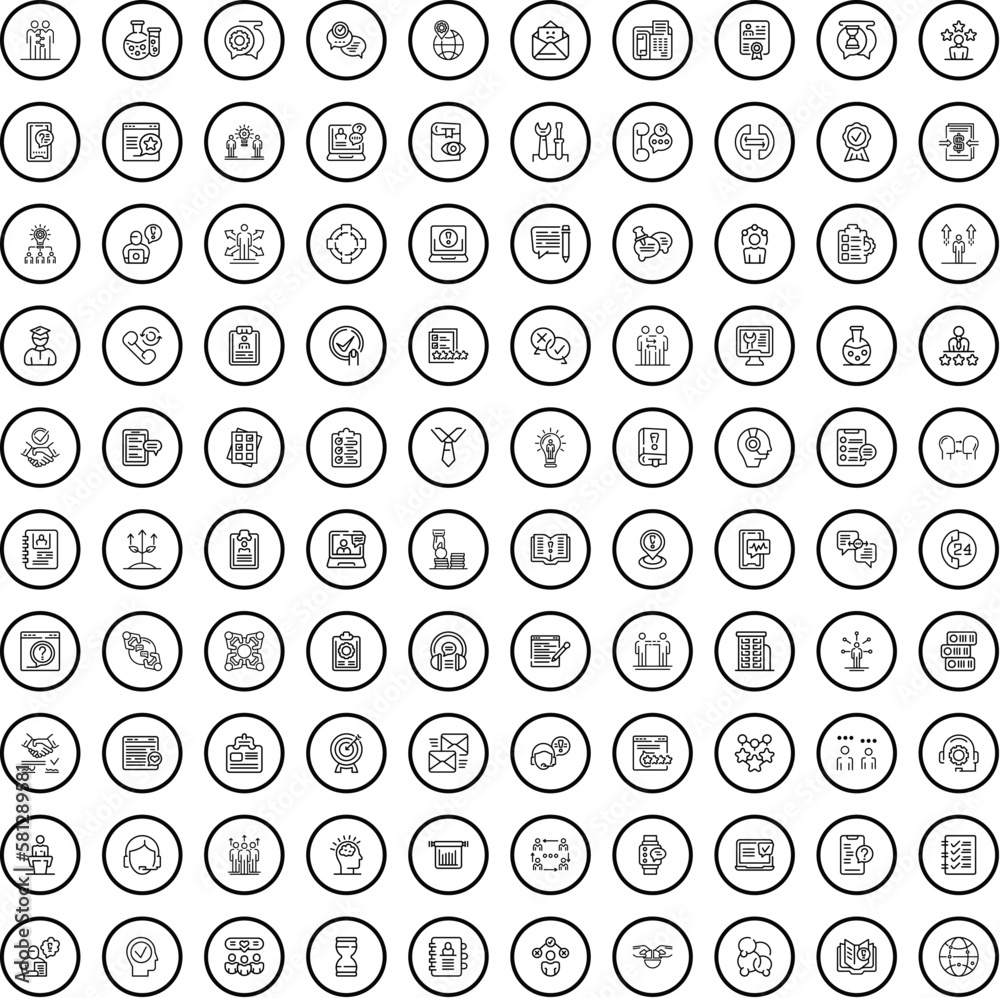 100 support icons set. Outline illustration of 100 support icons vector set isolated on white background