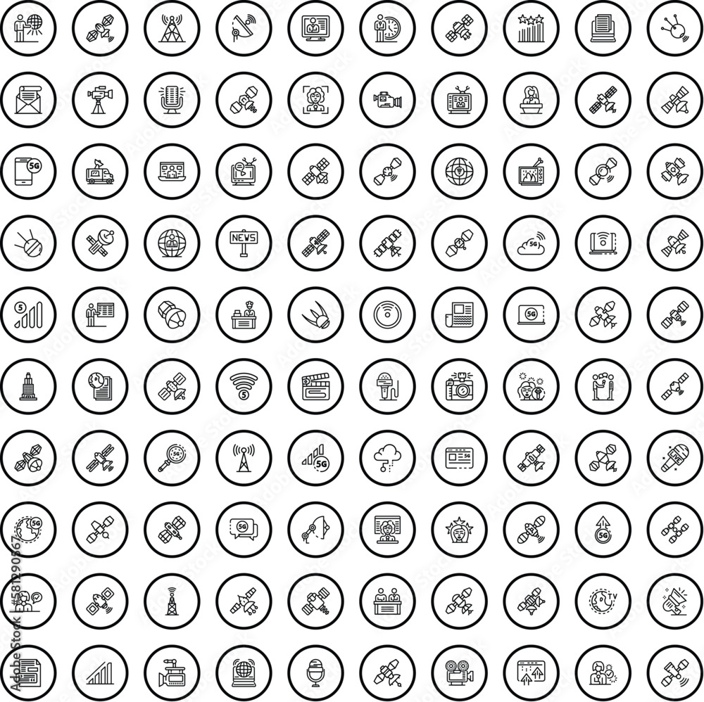 100 telecommunication icons set. Outline illustration of 100 telecommunication icons vector set isolated on white background 100 telecommunication icons set. Outline illustration of 100 telecommunication icons vector set isolated on white background