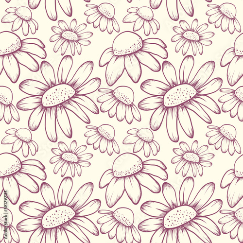 Hand drawn sketch flower seamless pattern. line art flower background.
