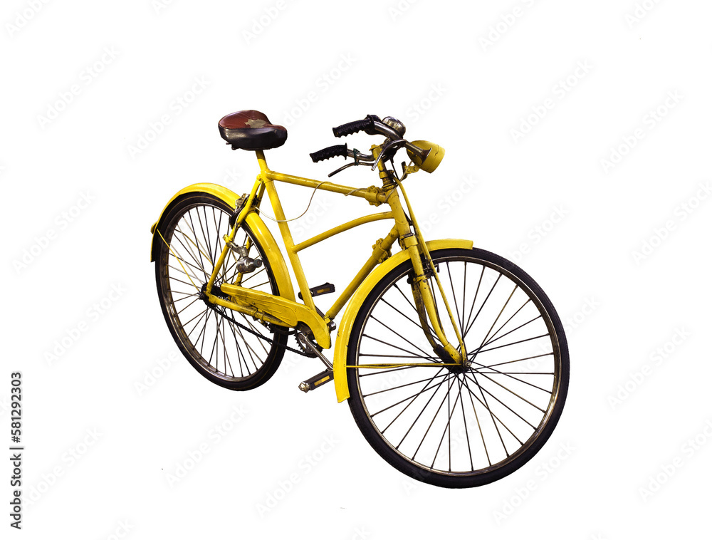 Retro styled old yellow bicycle. 
