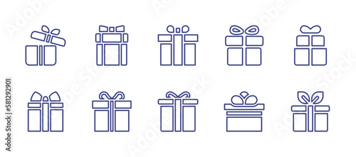 Giftbox line icon set. Editable stroke. Vector illustration. Containing gift box, present, gift, gift box with a bow, gift boxes, giftbox.