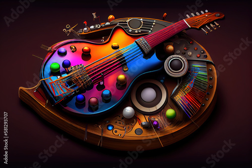 Board of classical musical instruments watercolor illustration isolated on white. Generative Ai