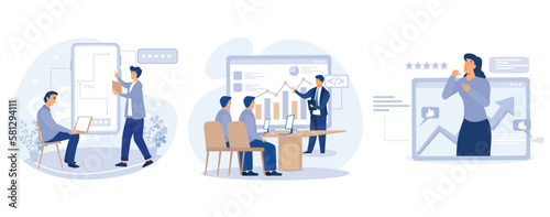 Career in IT concept, Mobile app development courses, IT management courses, personal branding, junior app developer, set flat vector modern illustration