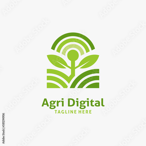 Plant farm and wifi signal for digital agriculture logo design
