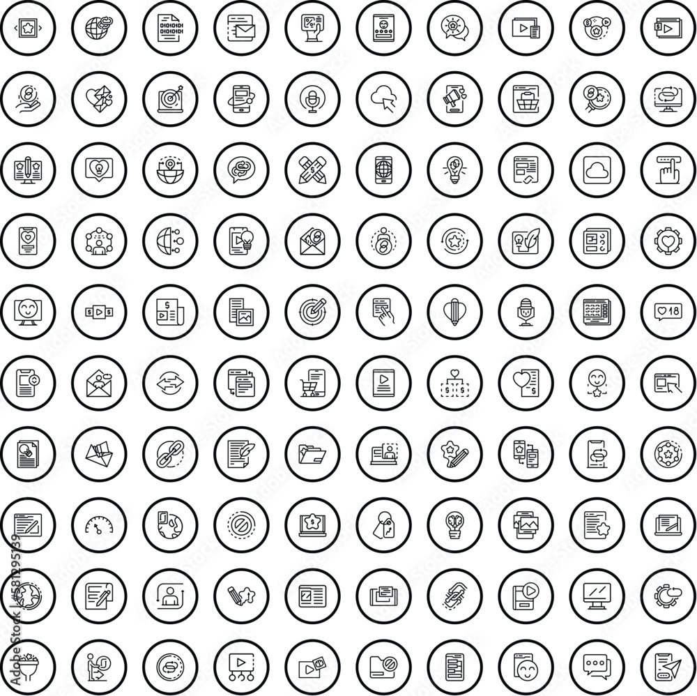 100 website icons set. Outline illustration of 100 website icons vector set isolated on white background 100 website icons set. Outline illustration of 100 website icons vector set isolated on white background