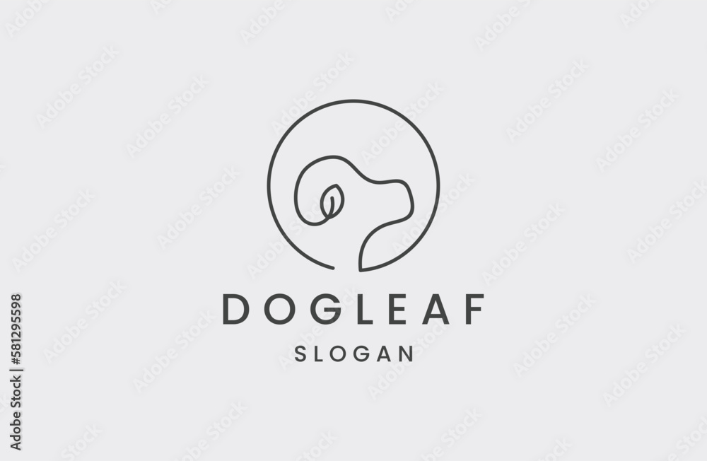 dog head and leaf logo made of lines. vector illustration . dog head and leaf logo made of lines. vector illustration .