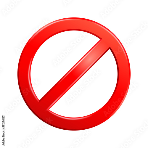 Forbidden sign empty. Crosser out red prohibit caution circle in 3D embossed style. Icon file PNG. photo