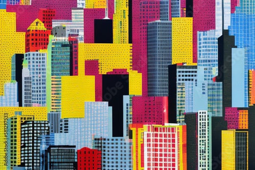 cityscape paper collage, mixed media paper cutoff