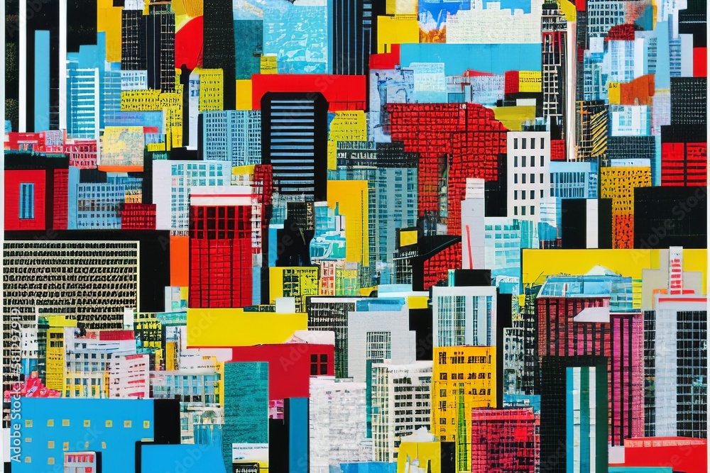 Obraz premium cityscape paper collage, mixed media paper cutoff