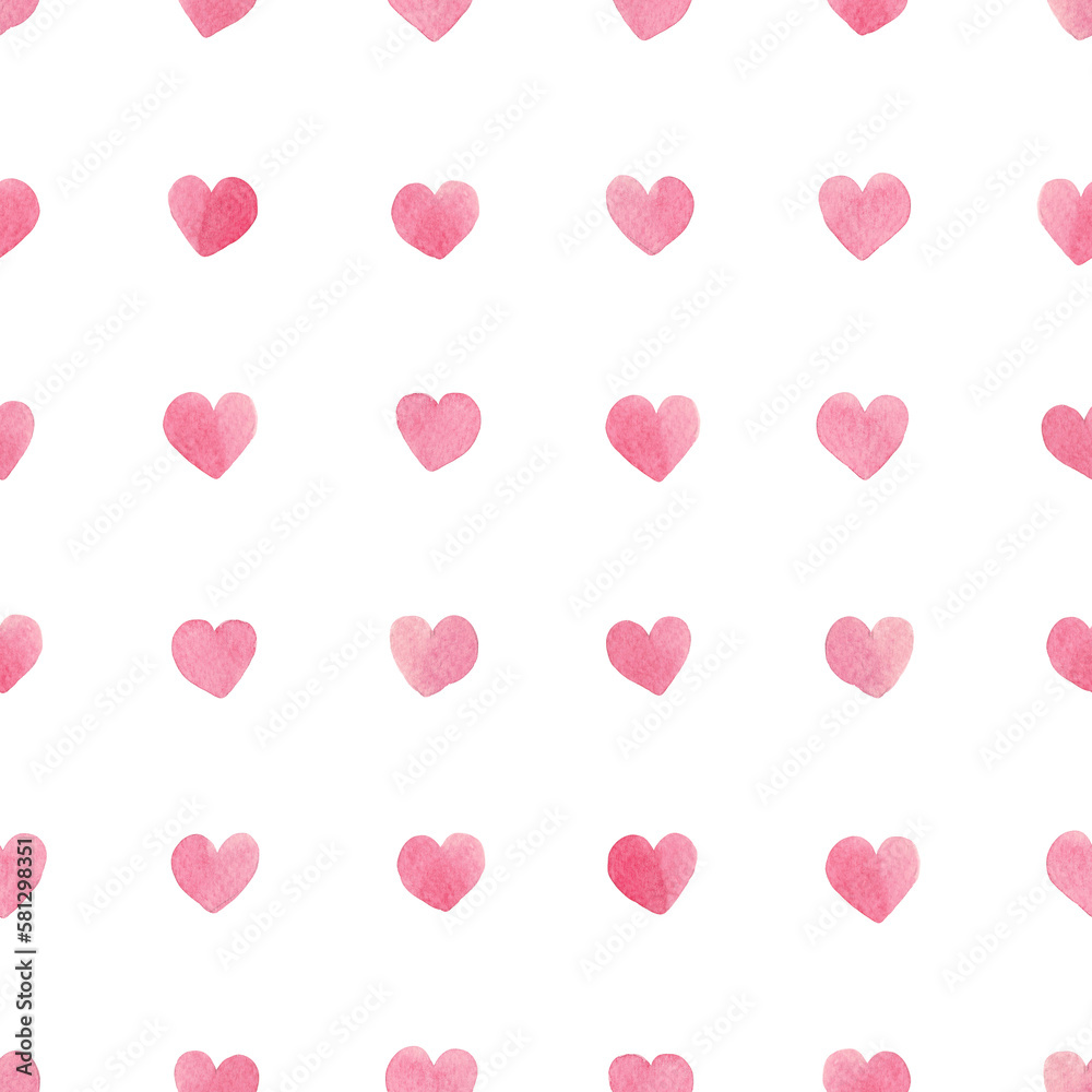 Watercolor hearts seamless background for background texture, wrapping paper, textile greeting card template or wallpaper design