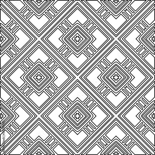 Stylish texture with figures from lines.Abstract geometric black and white pattern for web page, textures, card, poster, fabric, textile. Monochrome graphic repeating design. 