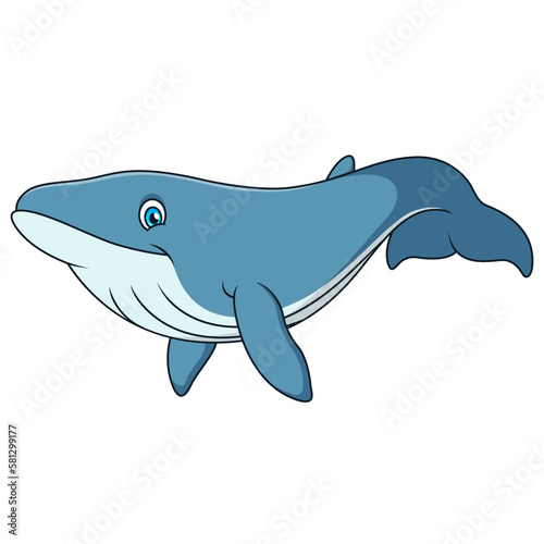 Cartoon illustration of cute blue whale swimming