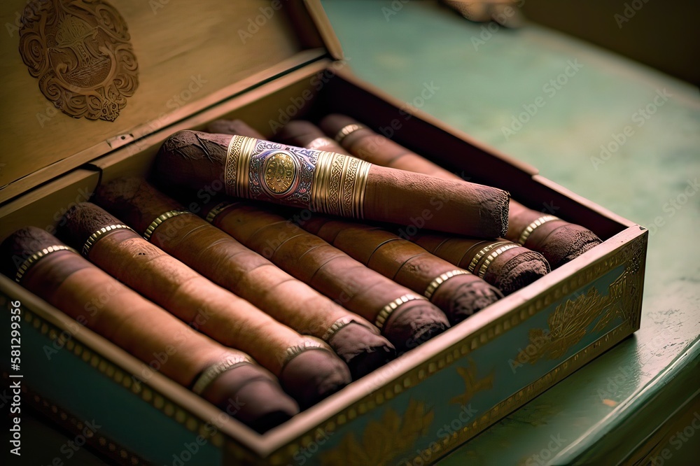 Box of Cuban Cigars. Photo generative AI Box of Cuban Cigars. Photo generative AI